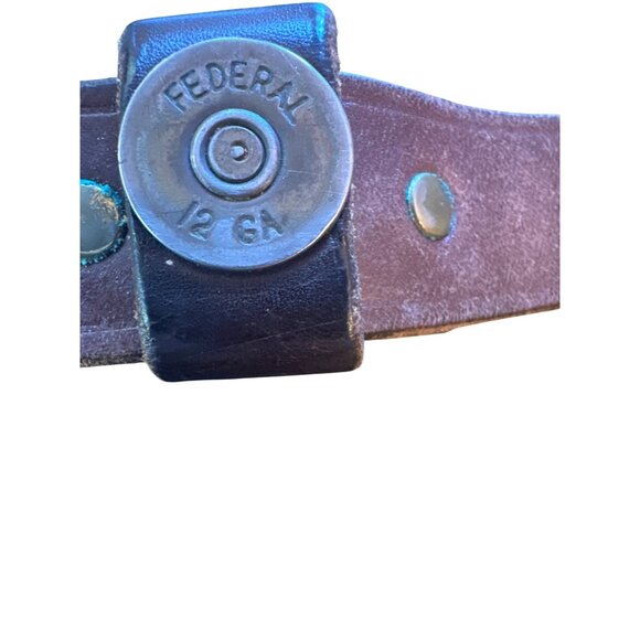 Vintage Federal 12 GA Bullet Casing Leather Belt With Brass Buckle - Picture 5 of 5